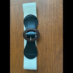 3” wife cream elastic belt w/ brown vegan leather